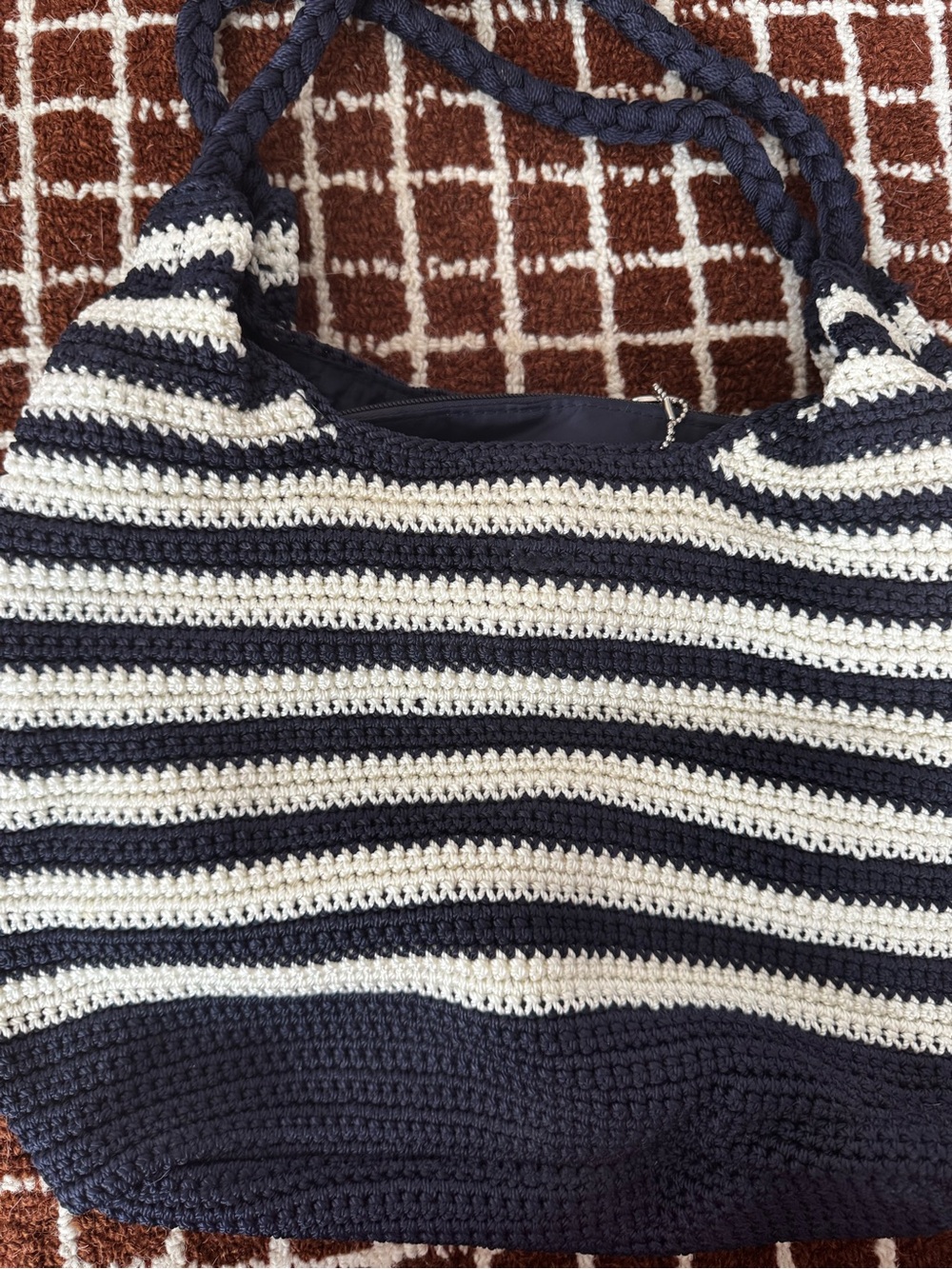 The Sak Navy White Striped Crochet Shoulder Bag - Picture 2 of 5